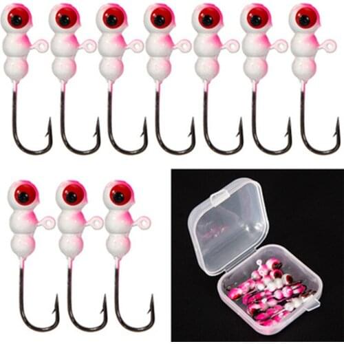 10pcs/Box Fishing Hooks Ice Fishing Metal Jigs Heads Winter Jigging Barbed Hooks For Walleye Ice Fishing Tackle Accessories