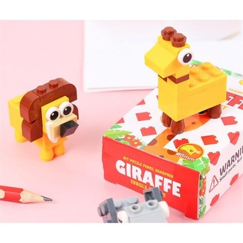 2021 Pencil Sharpener DIY Building Blocks Mini Cute Stationery Set New Cartoon Kindergarten Assembled Pen Knife Kids Puzzle Toys