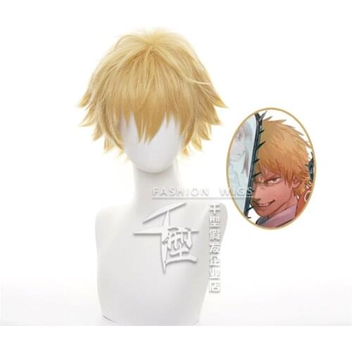 30cm Anime Chainsaw Man Cosplay Denji Makima Wig Role Playing Wigs Halloween Cosplay Short Golden Hair Wig Cap