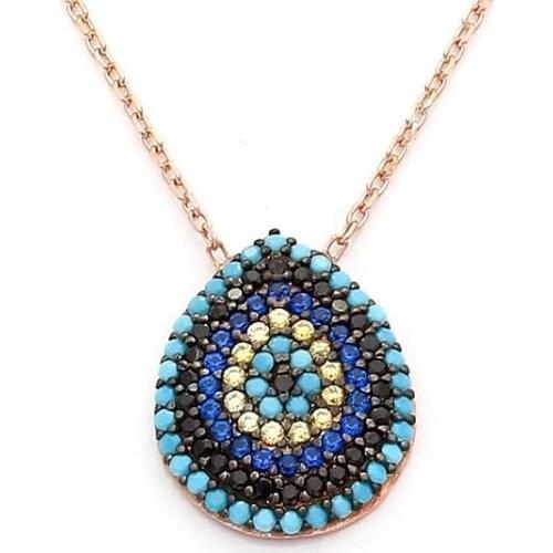925 Sterling Silver Women Necklace with Evil Eye Talisman and Blue Nano Zircon Stone