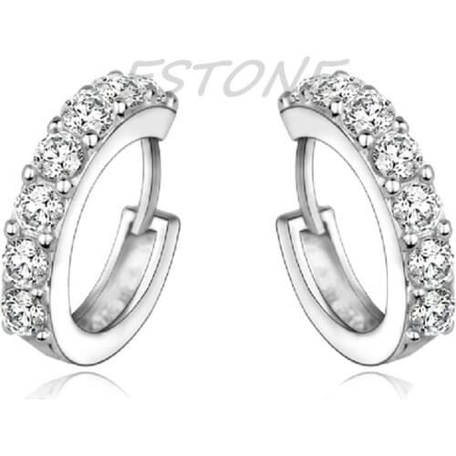 A40 Fashion Women 925 Sterling Rhinestone Crystal Ear Hoop Earring Jewelry