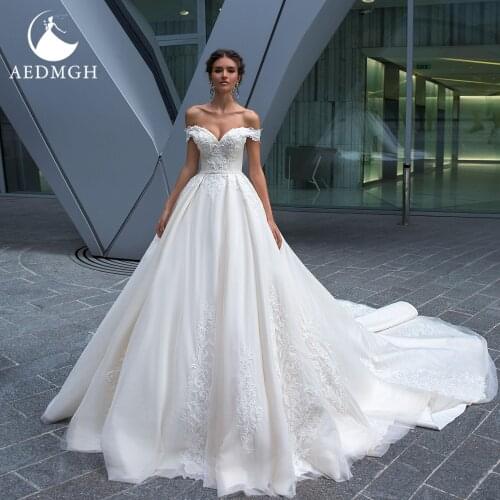 Aedmgh Ball Gown Wedding Dresses 2021 Strapless Off The Shoulder Robe De Mariee Beaded Gorgeous Appliques Princess Bridal Dress