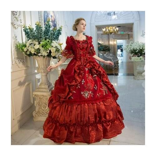 100%real wine red bowknot venice carnival ball gown Medieval Renaissance Gown queen Victorian dress/Marie Antoinette/ Belle ball