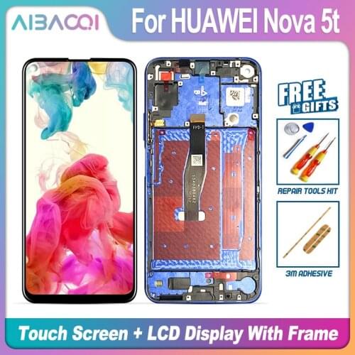AiBaoQi Brand New Touch Screen LCD Display+Frame+Power Cable Assembly Replacement For HUAWEI Nova 5T YAL-L21 Phonee