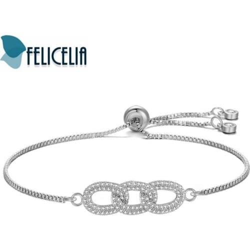 Felicelia Elegant Women Adjustable Curb Chain Bracelet With Cubic Zirconia Rhinestone Fashion Jewelry Accessory Gift