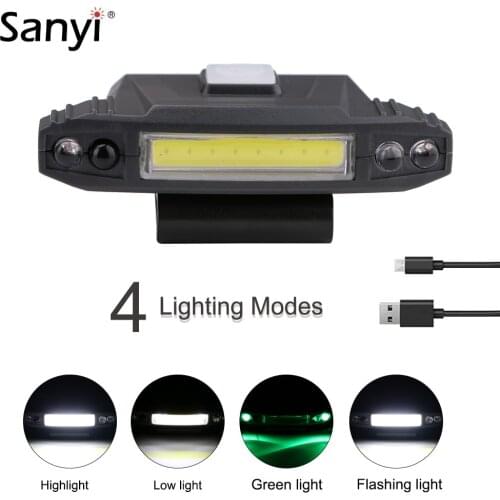 Sanyi COB LED Motion Sensor Headlamp Cap Light 90 Degree Rotatable Clip-on Hat Lamp Induction Head Lamp Lantern Built-in Battery