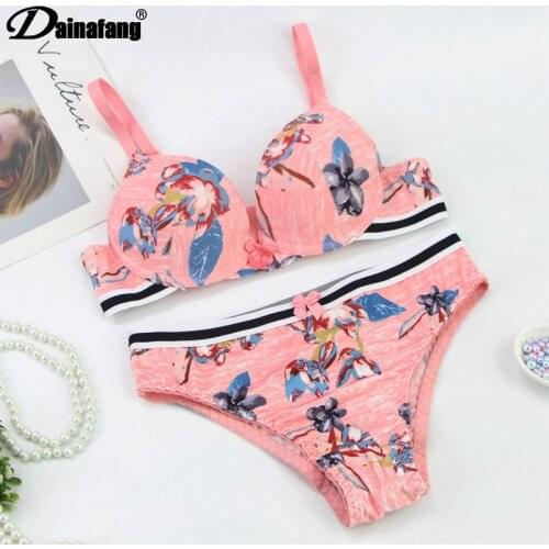 DaiNaFang 2 Pieces BCDE Cup Bras Set Push Up Underwear Sets Womens Embroidery Bralette Underwire Breathable Lady Lingerie