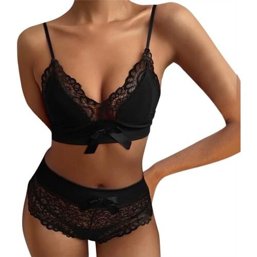 Women Sexy Transparent Lingerie Lace Suspenders Bra Tops Shorts Underpants Pajamas Outfits Lace Underwear Breathable Sleepwear