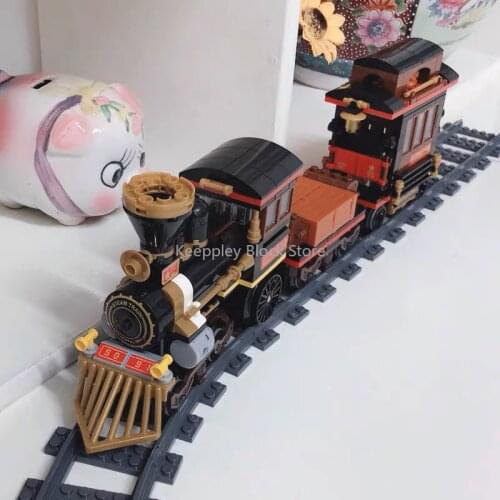 MOC City Classic Swiss Train Building Blocks Freight Train With Tracks Mode Assembly Bricks Cargo Toys For Boy Birthday Gifts