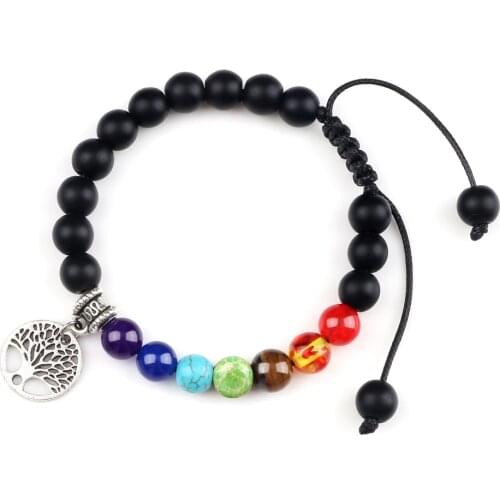 Hot Tree of Life Beaded Bracelets Men Reiki 7 Chakra Lava Rock Tiger Eye Stone Bracelets Healing Balance Bangles Women Yoga Gift