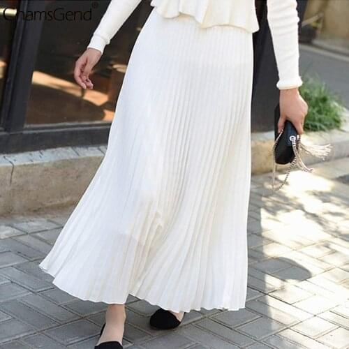 Spring Long Pleated Skirt Fashion Women High Waist Pleated Solid Color Half Length Elastic Skirt Female Length Skirts
