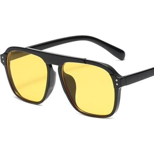 Fashion Unisex Square Sunglasses Men Women Fashion Oversized Tinted Yellow Sunglasses Female Large Retro Rivet Glasses UV400