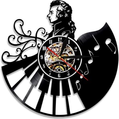Mozart LED Backlight Modern Musician Vintage Vinyl Record Wall Clock Home Decorative Creative Mozart Fan Handmade Gift