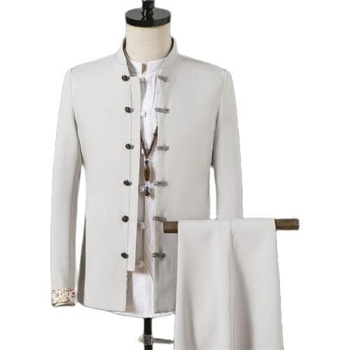 Chinese retro style men suit two-piece Sets fashion casual mens suits and pants Asian size S-4XL