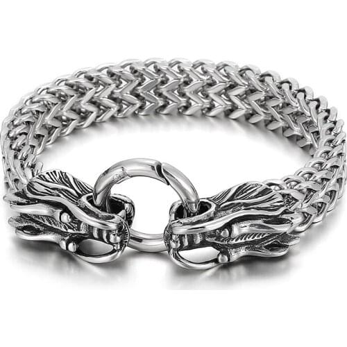 HAOLYNJOY 12mm Wristband Braided Chain Dragon Mens Stainless Steel Bracelet Punk Style Accessories