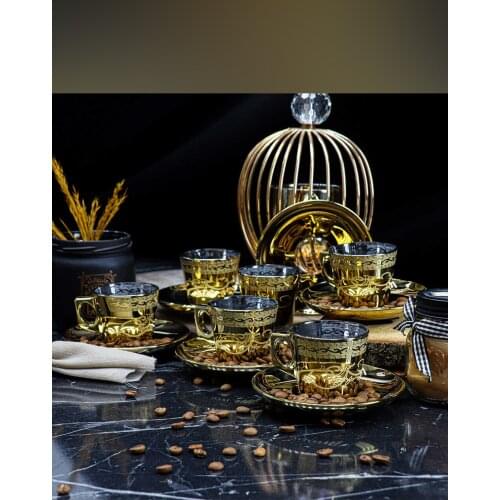 6 Person Glass Turkish Coffee Cup Set Gold Kitchen Accessory Luxury 2021
