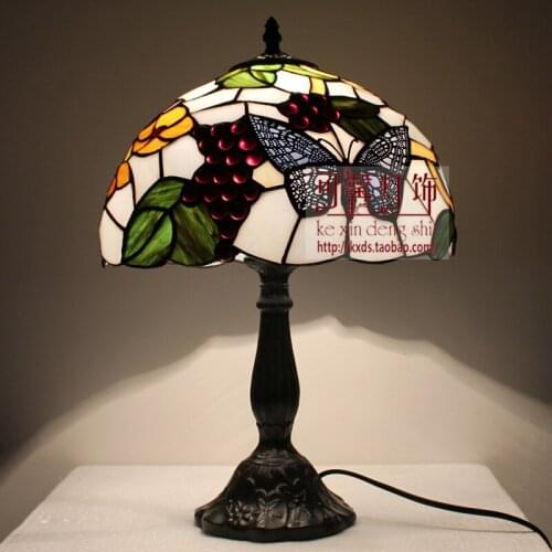 12 Inch butterfly Stained Glass Lampshade Tiffany Table Lamp Country Style Bedside Lamp E27 110-240V