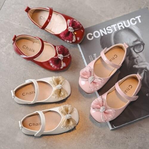 Girls' Single Shoes Little Princess Soft-soled Fashion Summer 2021 Childrens Leather Shoes Baby Bow Rhinestone Toddler Shoes