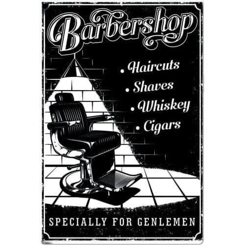 Original Retro Design Black Barber Shop Tin Metal Signs Wall Art | Thick Tinplate Print Poster Wall Decoration