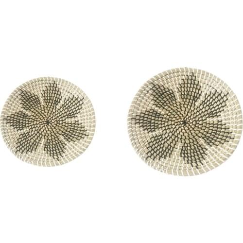 2pcs Boho Woven Wall Basket Decor Handmade Seagrass Flower Hanging Decorative Tray Bowl Fruit Dessert Plate N0PA