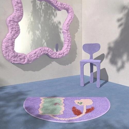 Semicircle Bathroom Mat Soft Fluffy Carpet Rug Bedroom Floor Anti Slip Pad Flower Bathmat Welcome Doormat Home Aesthetic Decor