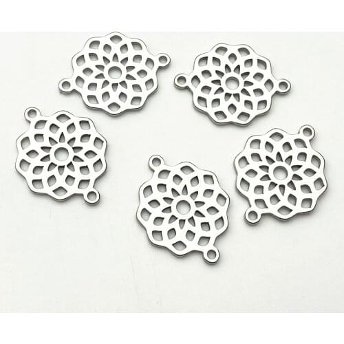 Hollow Big Flowr Charm 17*23mm 5pcs Big Connector Stainless Steel Fit Bracelet Connectors Jewelry Handmade Diy Jewelry Make