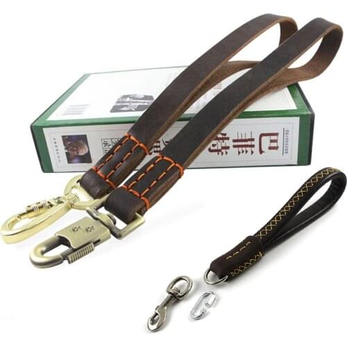 Short Dog Leash with Padded Handle Heavy and Duty Genuine Leather Pet Leashes for Training Dog Lead for Medium to Large Dogs