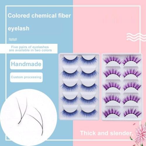 Five Pair Blue Purple 3d Chemical Fiber Art Performances Hypocrisy Eyelash Halloween Festival False Eyelash Personality