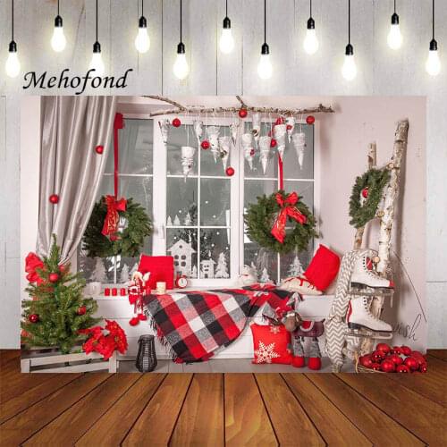 Mehofond Christmas Winter Photography Background Rustic Window Gift Kids Portrait Family Holiday Party Backdrop Photo Studio