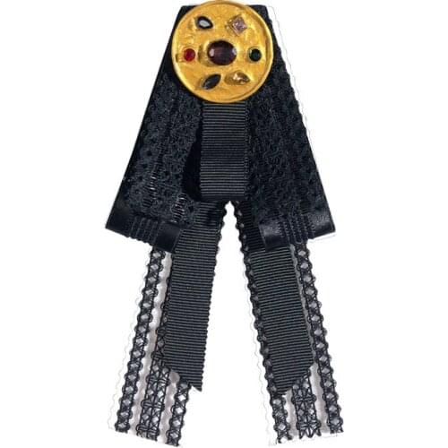 Retro Black Fabric Lace Bow Brooches for Women Rhinestone Pearl Female Bowknot Necktie Shirt Suit Collar Clothing Accessories