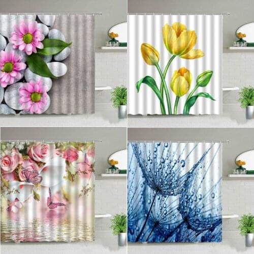 Flowers and water shower curtain set shower curtain gold shower curtain shower curtain waterproof sunflower bathroom sets Scenic