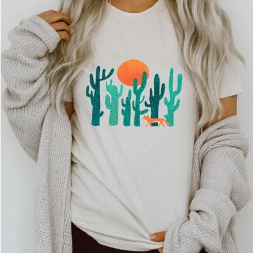 Women Graphic Cactus Plant 90s Style Fashion Spring Summer Printing Lady Clothes Tops Clothing Tees Print Female Tshirt T-Shirt