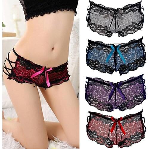 Womens Sexy Hollow Lace Bowknot Hipster Panties Cross Straps Briefs Underpants трусики для женщин