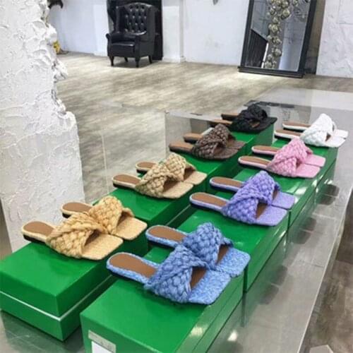 Womens Shoes Spring/Summer 2021 New V Slippers Women Half-Drag Flat-Bottomed Flip-Flops Square Toe Sandals Womens Outer Wear