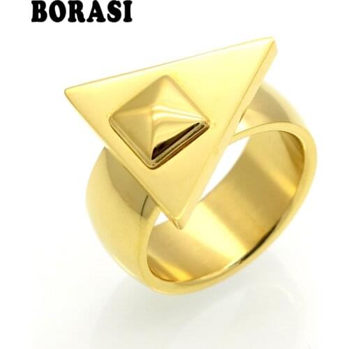 BORASI Unisex Triangle Stainless Steel Punk Finger Rings For Women Rose Gold Color Convex Nail Female Ring anillos bijox