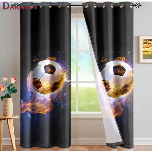 DARMIAN 2021 Creative Flame Soccer Ball Pattern Design Blackout Curtains Thermal Insulated Grommet Drapes for Boys Home Bedroom