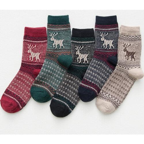 5 Pairs Winter Warm Thicken Thermal Soft Casual Women Wool Socks Cashmere Home Snow Christmas Elk Women Socks
