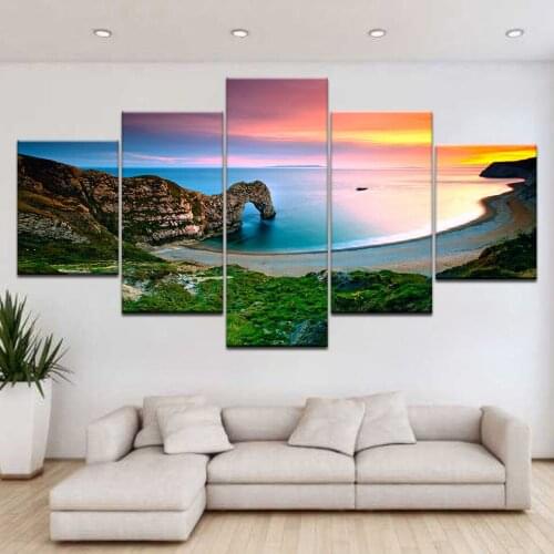 5pcs HD Printing Canvas Painting Natural Landscape Jurassic Coast Durdle Door Art Group Home Decor Wall Poster Modular Picture