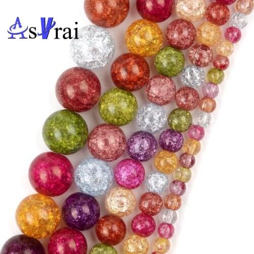 6 8 10 12mm Natural Stone Beads Multicolor Snow Cracked Crystal Round Loose Spacer Beads For Jewelry Making DIY Bracelet 15inch