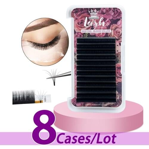 8pcs/lot Factory price 2d-6d magnetic camellia lashes easy fan lash 1s auto fan lashes volume high quality easy fan lash tray