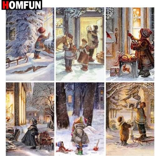 HOMFUN Full Square/Round Drill 5D DIY Diamond Painting "Christmas girl scene" Embroidery Cross Stitch 5D Home Decor Gift