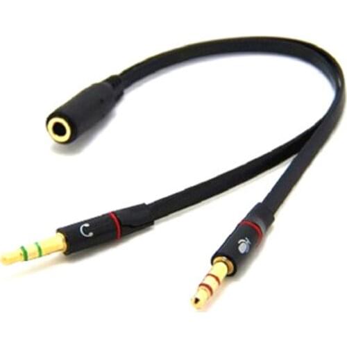 3.5 mm Black Headphone Earphone Audio Cable Micphone Y Splitter Adapter 1 Female to 2 male Connected Cord to Laptop PC