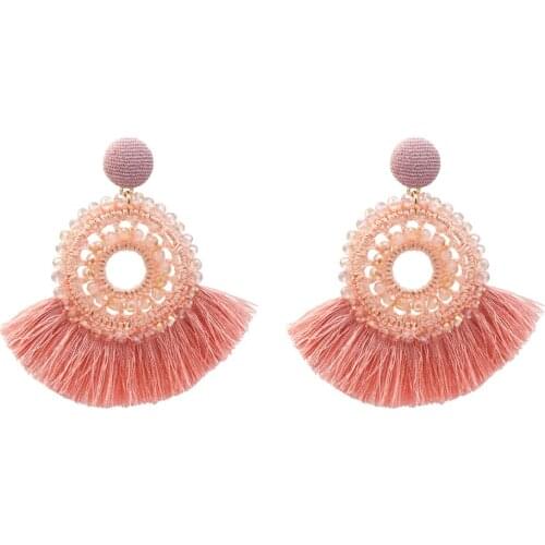 Bohemian Pink Cotton Tassel Earrings for Women Fringed Statement Drop Earring Handmade Party Jewelry Gift Ethnic brincos New