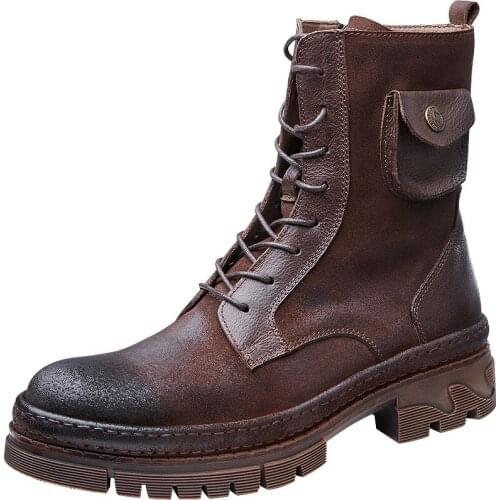 Autumn Winter Military Boots Round Free Shipping Big Size Chelsea Boots Zipper Thick bottom Chelsea Roots Men Zipper Cowhide