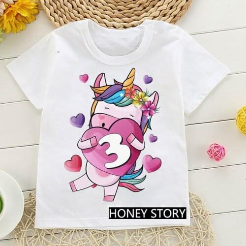 Unicorn Cartoon T Shirt Birthday Gift Number Clothes Graphic Kids Boys&Girls Clothes Children Tops Short Sleeved Kawaii T Shirts
