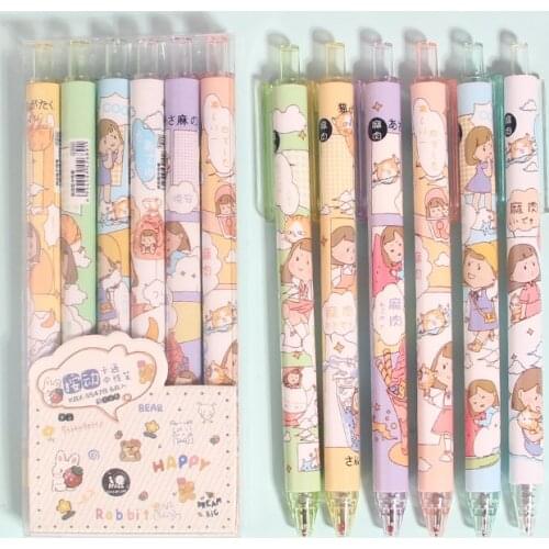 6Pcs Gel Pen Korean Version Cute Press Pen Student Signature Pen Learning Stationery Press Pen Cute Kawaii Stationary Supplies