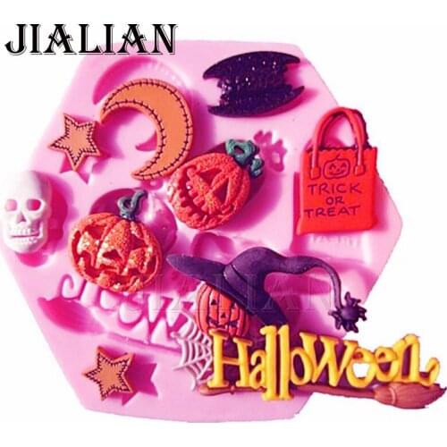 Halloween pumpkin moon star bat chocolate Party cake decorating tools DIY baking fondant silicone mold T0305