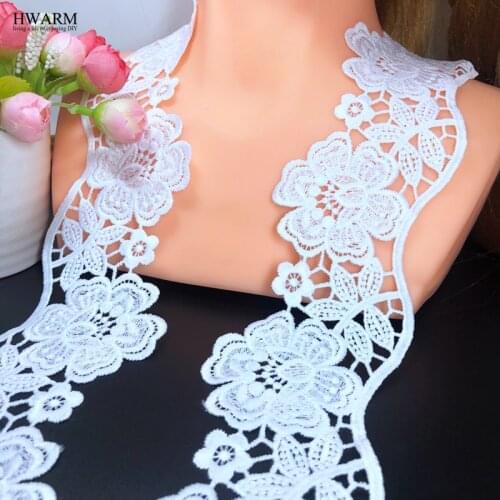 HWARM 10yard 7cm White Wavy pattern flower arts craft sewing fabric hollowed out milk lace spot single side wedding decoration