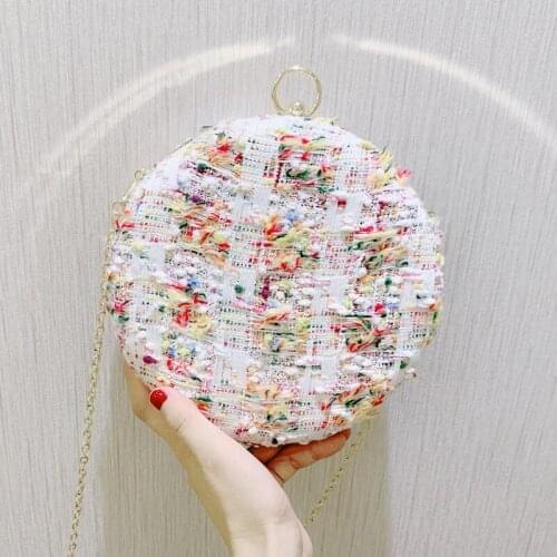 Plaid Twill New Ladies Tweed Party Clutch Bag Women Chain Crossbody Bag Cute Small Handbag Pouch Packing Circular Shoulder Bags