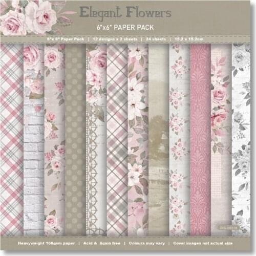 KLJUYP 24 sheets 6"X6" Elagant Flowers paper pad Scrapbooking paper pack handmade craft paper craft Background pad card
